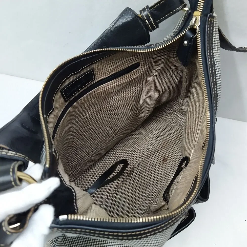 Dooney & Bourke Gray Canvas Leather Trim Front Pockets Zipper Hobo Shoulder Bag - Picture 10 of 16